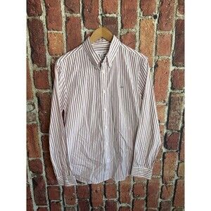 Calvin Klein Mens Red Striped Long Sleeve Button Up Shirt Size Medium Cotton NWT